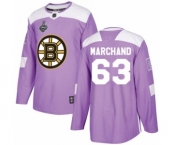 Men's Boston Bruins #63 Brad Marchand Authentic Purple Fights Cancer Practice 2019 Stanley Cup Final Bound Hockey Jersey
