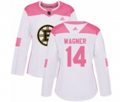 Women Adidas Boston Bruins #14 Chris Wagner Authentic White Pink Fashion NHL Jersey