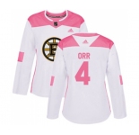 Women Adidas Boston Bruins #4 Bobby Orr Authentic White Pink Fashion NHL Jersey
