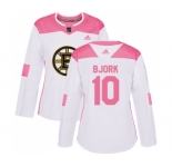 Women's Boston Bruins #10 Anders Bjork Authentic White Pink Fashion Hockey Jersey