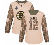 Women's Boston Bruins #12 Adam Oates Authentic Camo Veterans Day Practice 2019 Stanley Cup Final Bound Hockey Jersey