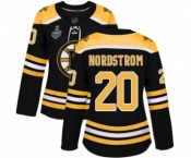 Women's Boston Bruins #20 Joakim Nordstrom Premier Black Home 2019 Stanley Cup Final Bound Hockey Jersey