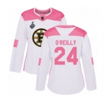 Women's Boston Bruins #24 Terry O'Reilly Authentic White Pink Fashion 2019 Stanley Cup Final Bound Hockey Jersey