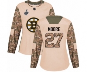 Women's Boston Bruins #27 John Moore Authentic Camo Veterans Day Practice 2019 Stanley Cup Final Bound Hockey Jersey