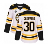 Women's Boston Bruins #30 Gerry Cheevers Authentic White Away 2019 Stanley Cup Final Bound Hockey Jersey
