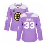 Women's Boston Bruins #33 Zdeno Chara Authentic Purple Fights Cancer Practice 2019 Stanley Cup Final Bound Hockey Jersey