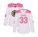 Women's Boston Bruins #33 Zdeno Chara Authentic White Pink Fashion Hockey Jersey