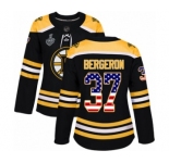 Women's Boston Bruins #37 Patrice Bergeron Authentic Black USA Flag Fashion 2019 Stanley Cup Final Bound Hockey Jersey