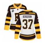 Women's Boston Bruins #37 Patrice Bergeron Authentic White Winter Classic 2019 Stanley Cup Final Bound Hockey Jersey