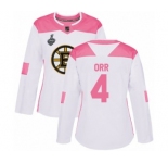 Women's Boston Bruins #4 Bobby Orr Authentic White Pink Fashion 2019 Stanley Cup Final Bound Hockey Jersey