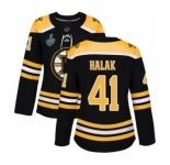 Women's Boston Bruins #41 Jaroslav Halak Authentic Black Home 2019 Stanley Cup Final Bound Hockey Jersey