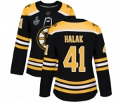 Women's Boston Bruins #41 Jaroslav Halak Premier Black Home 2019 Stanley Cup Final Bound Hockey Jersey