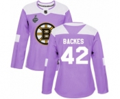 Women's Boston Bruins #42 David Backes Authentic Purple Fights Cancer Practice 2019 Stanley Cup Final Bound Hockey Jersey
