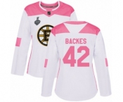 Women's Boston Bruins #42 David Backes Authentic White Pink Fashion 2019 Stanley Cup Final Bound Hockey Jersey