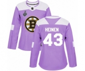 Women's Boston Bruins #43 Danton Heinen Authentic Purple Fights Cancer Practice 2019 Stanley Cup Final Bound Hockey Jersey