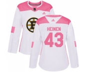 Women's Boston Bruins #43 Danton Heinen Authentic White Pink Fashion Hockey Jersey