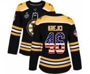 Women's Boston Bruins #46 David Krejci Authentic Black USA Flag Fashion 2019 Stanley Cup Final Bound Hockey Jersey