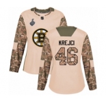 Women's Boston Bruins #46 David Krejci Authentic Camo Veterans Day Practice 2019 Stanley Cup Final Bound Hockey Jersey