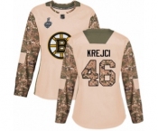 Women's Boston Bruins #46 David Krejci Authentic Camo Veterans Day Practice 2019 Stanley Cup Final Bound Hockey Jersey