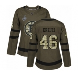 Women's Boston Bruins #46 David Krejci Authentic Green Salute to Service 2019 Stanley Cup Final Bound Hockey Jersey