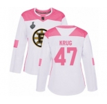 Women's Boston Bruins #47 Torey Krug Authentic White Pink Fashion 2019 Stanley Cup Final Bound Hockey Jersey