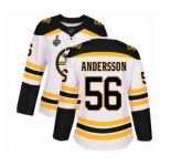 Women's Boston Bruins #56 Axel Andersson Authentic White Away 2019 Stanley Cup Final Bound Hockey Jersey
