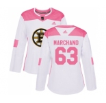 Women's Boston Bruins #63 Brad Marchand Authentic White Pink Fashion Hockey Jersey
