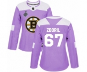 Women's Boston Bruins #67 Jakub Zboril Authentic Purple Fights Cancer Practice 2019 Stanley Cup Final Bound Hockey Jersey