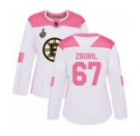 Women's Boston Bruins #67 Jakub Zboril Authentic White Pink Fashion 2019 Stanley Cup Final Bound Hockey Jersey