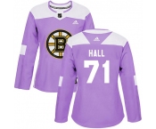 Women's Boston Bruins #71 Taylor Hall Adidas Authentic Fights Cancer Practice Jersey - Purple