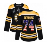 Women's Boston Bruins #74 Jake DeBrusk Authentic Black USA Flag Fashion 2019 Stanley Cup Final Bound Hockey Jersey