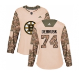 Women's Boston Bruins #74 Jake DeBrusk Authentic Camo Veterans Day Practice Hockey Jersey