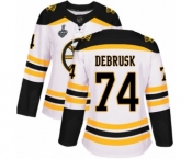 Women's Boston Bruins #74 Jake DeBrusk Authentic White Away 2019 Stanley Cup Final Bound Hockey Jersey