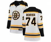 Women's Boston Bruins #74 Jake DeBrusk Authentic White Away Fanatics Branded Breakaway Hockey Jersey