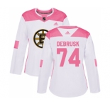 Women's Boston Bruins #74 Jake DeBrusk Authentic White Pink Fashion Hockey Jersey