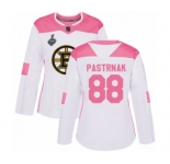 Women's Boston Bruins #88 David Pastrnak Authentic White Pink Fashion 2019 Stanley Cup Final Bound Hockey Jersey