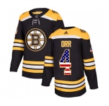 Youth Adidas Boston Bruins #4 Bobby Orr Authentic Black USA Flag Fashion NHL Jersey