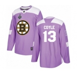 Youth Boston Bruins #13 Charlie Coyle Authentic Purple Fights Cancer Practice 2019 Stanley Cup Final Bound Hockey Jersey