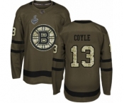 Youth Boston Bruins #13 Charlie Coyle Premier Green Salute to Service 2019 Stanley Cup Final Bound Hockey Jersey