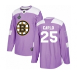 Youth Boston Bruins #25 Brandon Carlo Authentic Purple Fights Cancer Practice 2019 Stanley Cup Final Bound Hockey Jersey