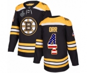 Youth Boston Bruins #4 Bobby Orr Authentic Black USA Flag Fashion 2019 Stanley Cup Final Bound Hockey Jersey