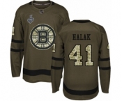 Youth Boston Bruins #41 Jaroslav Halak Authentic Green Salute to Service 2019 Stanley Cup Final Bound Hockey Jersey