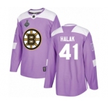 Youth Boston Bruins #41 Jaroslav Halak Authentic Purple Fights Cancer Practice 2019 Stanley Cup Final Bound Hockey Jersey