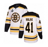 Youth Boston Bruins #41 Jaroslav Halak Authentic White Away 2019 Stanley Cup Final Bound Hockey Jersey