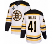 Youth Boston Bruins #41 Jaroslav Halak Authentic White Away 2019 Stanley Cup Final Bound Hockey Jersey