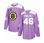 Youth Boston Bruins #46 David Krejci Authentic Purple Fights Cancer Practice 2019 Stanley Cup Final Bound Hockey Jersey