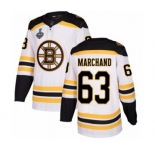 Youth Boston Bruins #63 Brad Marchand Authentic White Away 2019 Stanley Cup Final Bound Hockey Jersey