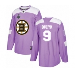 Youth Boston Bruins #9 Johnny Bucyk Authentic Purple Fights Cancer Practice 2019 Stanley Cup Final Bound Hockey Jersey