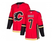 Men Adidas Calgary Flames #7 TJ Brodie Red Home Authentic Stitched NHL Jersey