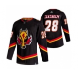 Men's Calgary Flames #28 Elias Lindholm Black 2020-21 Reverse Retro Alternate Hockey Jersey
